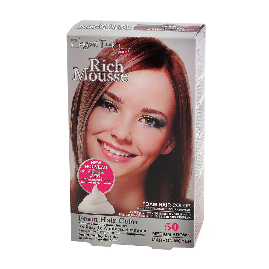 Foam Hair Color Rich Mousse Medium Brown 50, Elegant Touch by PUR-est Image 1