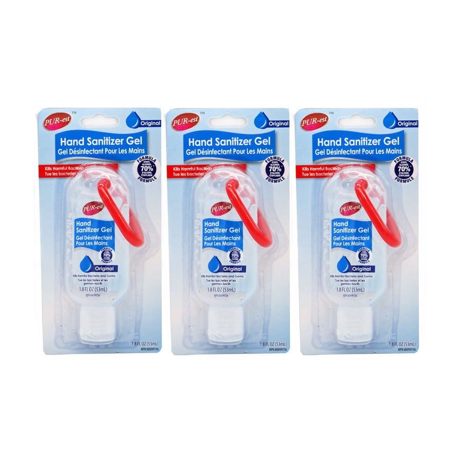 Sanitizer Gel Antibacterial 53ml bottles with Flip Top CapsCarabiner Clip Pack Of 3 Image 1