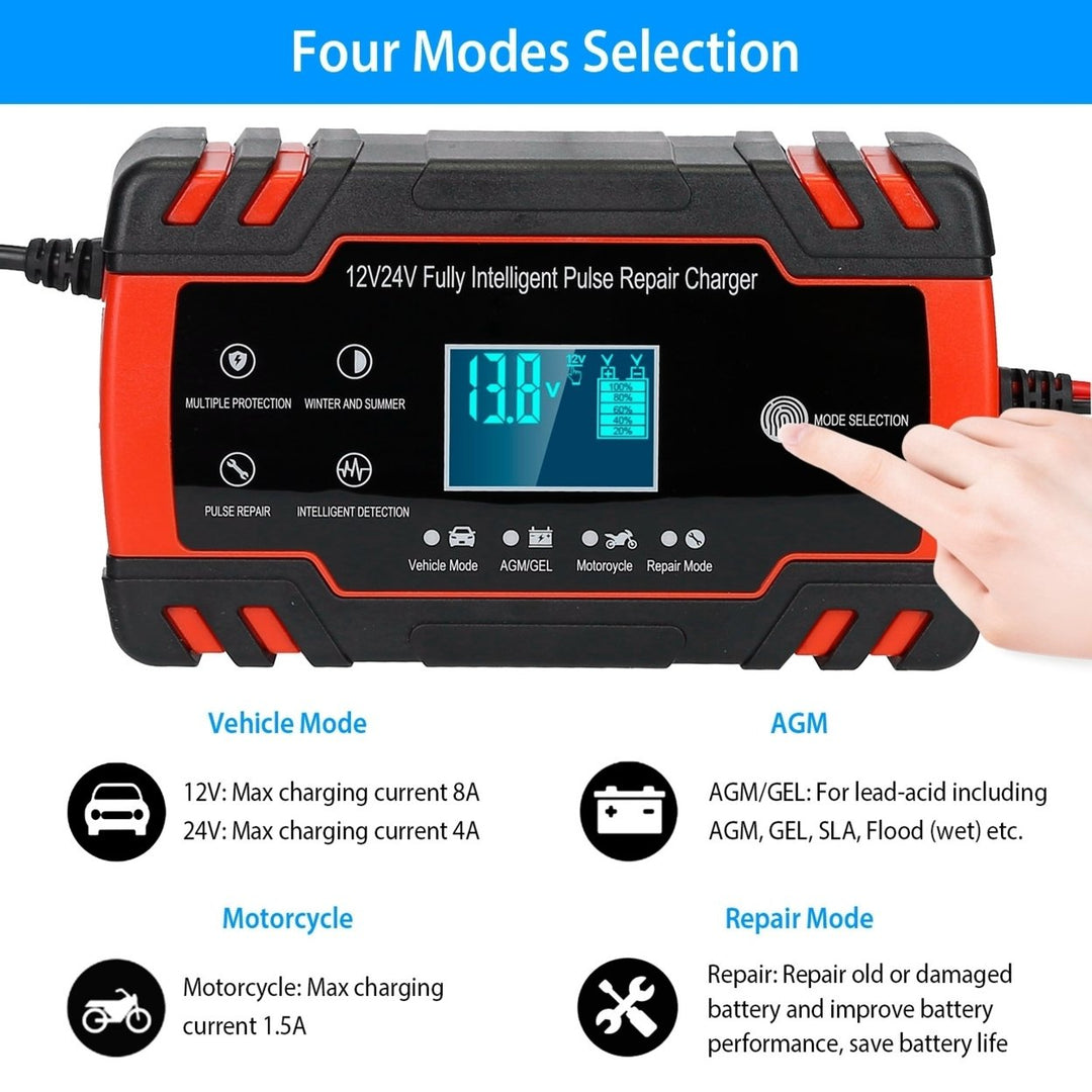 Smart Automatic Car Battery Charger 12V 8A 24V 4A LCD Display Pulse Repair Image 2