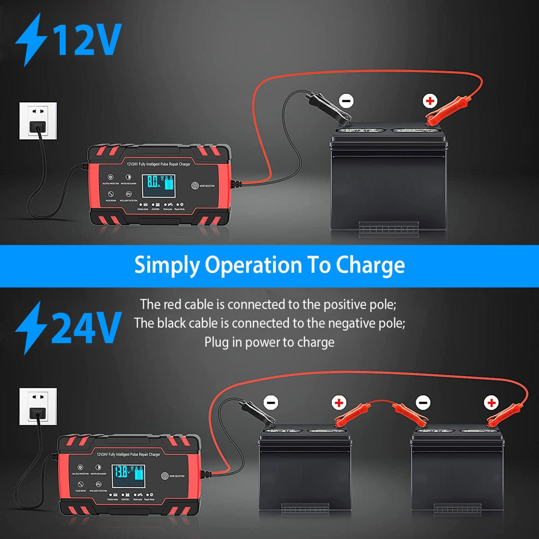 Smart Automatic Car Battery Charger 12V 8A 24V 4A LCD Display Pulse Repair Image 6