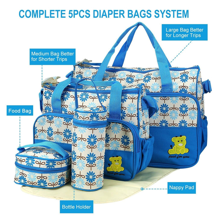 5PCS Baby Nappy Diaper Bags Set Mummy Diaper Shoulder Bags with Nappy Changing Pad Insulated Pockets Image 2