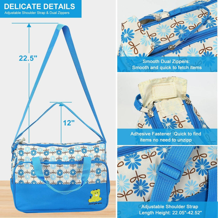 5PCS Baby Nappy Diaper Bags Set Mummy Diaper Shoulder Bags with Nappy Changing Pad Insulated Pockets Image 3