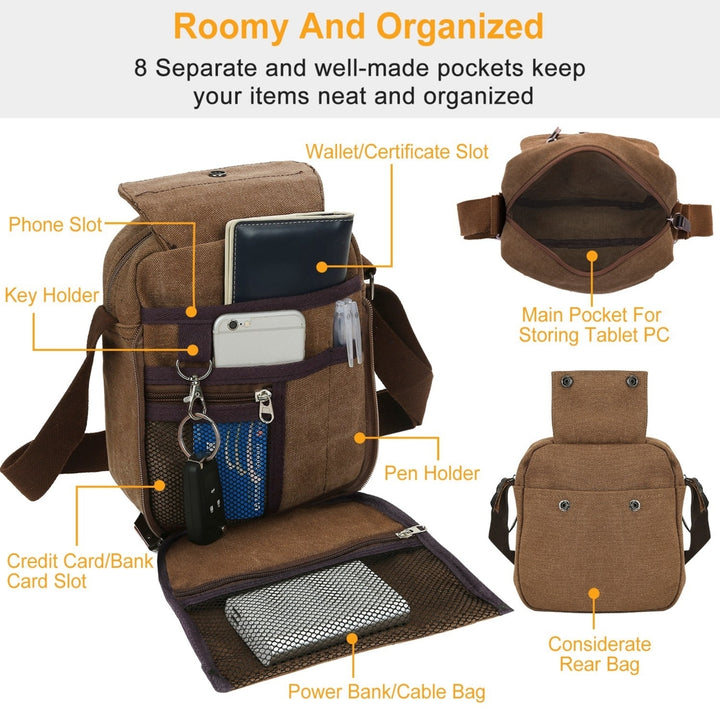Unisex Crossbody Bags Canvas Phone Tablet PC Shoulder Bag Credit Card Key Messenger Purse Image 3