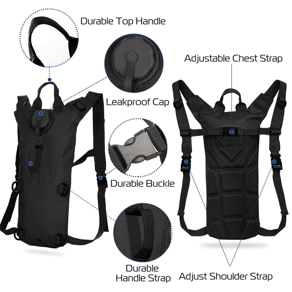 3L Hydration Pack Water Bladder Backpack Adjustable for Hiking Cycling Black Image 2