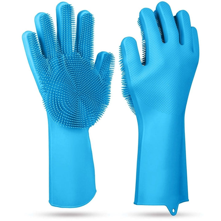 1 Pair Magic Silicone Brush Dishwashing Gloves Cleaning Sponge Pet Scrubber Heat Resistant Wash Gloves Image 10