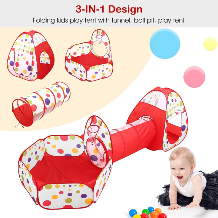 3-in-1 Kids Play Tent Set Crawl Tunnel Ball Pit Foldable Outdoor Indoor Playhouse Image 2