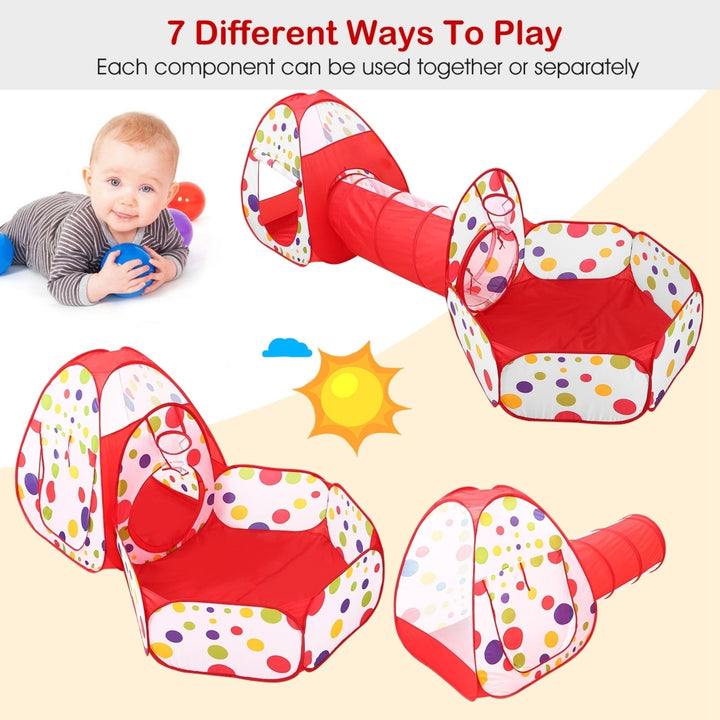 3-in-1 Kids Play Tent Set Crawl Tunnel Ball Pit Foldable Outdoor Indoor Playhouse Image 4