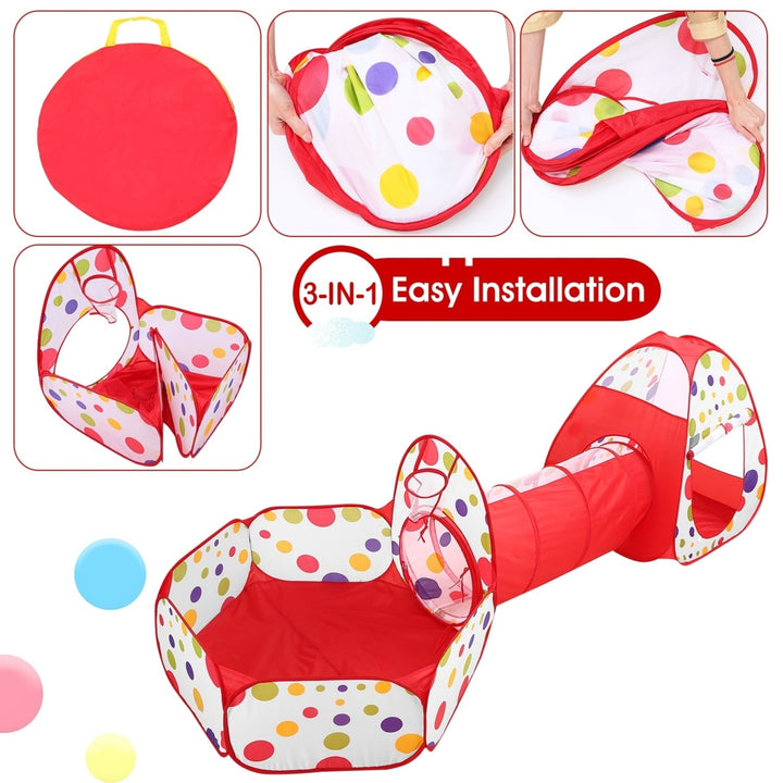 3-in-1 Kids Play Tent Set Crawl Tunnel Ball Pit Foldable Outdoor Indoor Playhouse Image 4