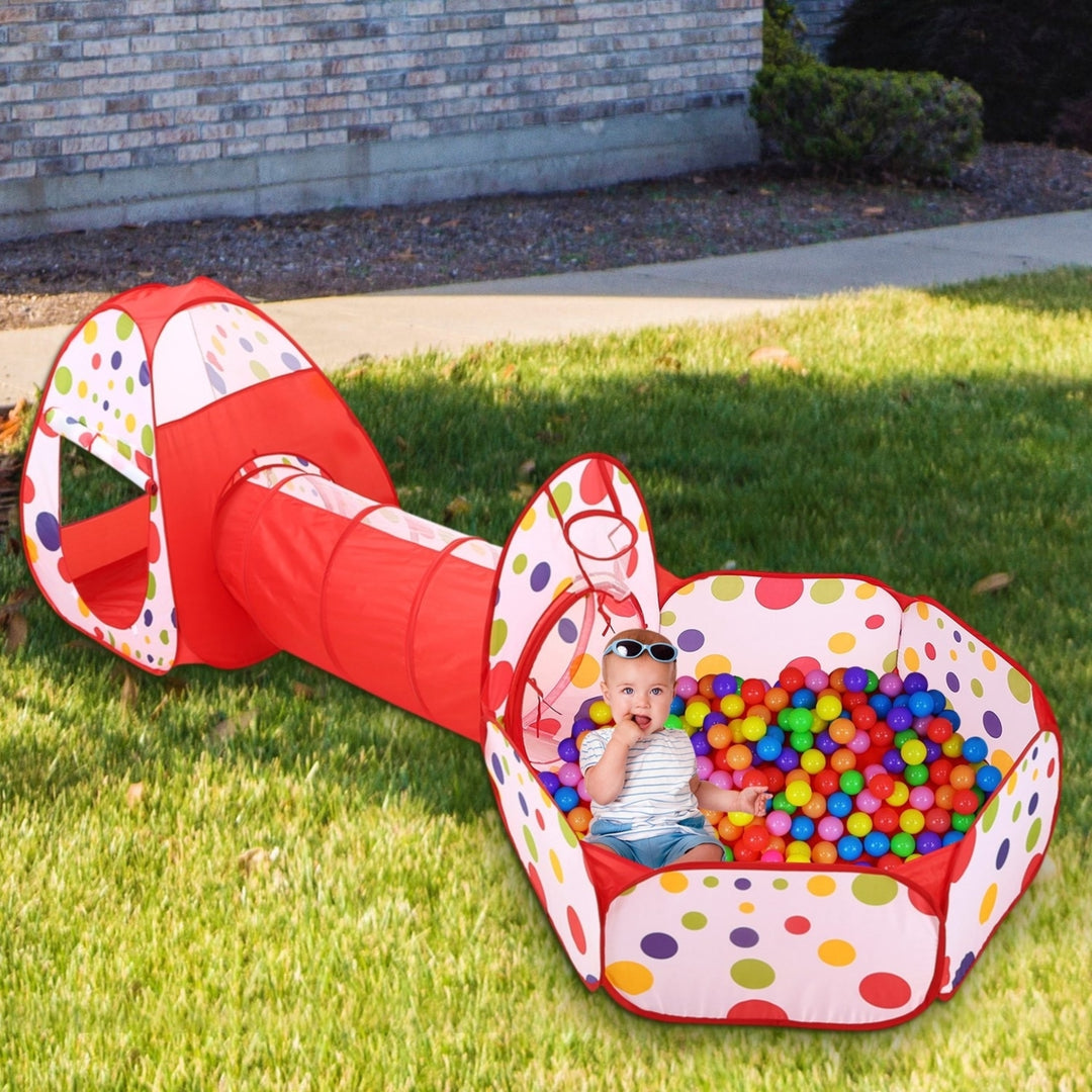 3-in-1 Kids Play Tent Set Crawl Tunnel Ball Pit Foldable Outdoor Indoor Playhouse Image 7