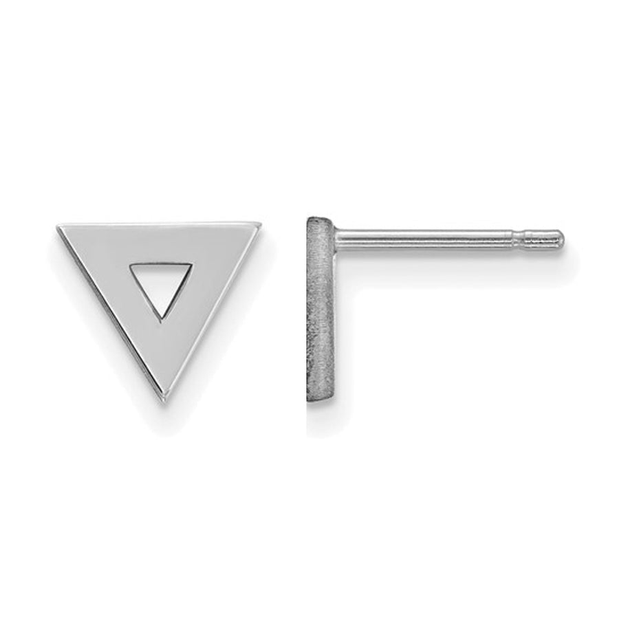 14K White Gold Polished Triangle Post Earrings Image 1