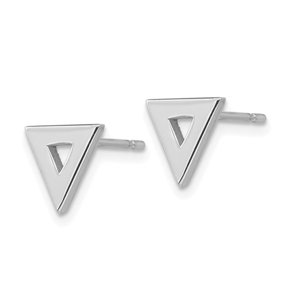 14K White Gold Polished Triangle Post Earrings Image 2