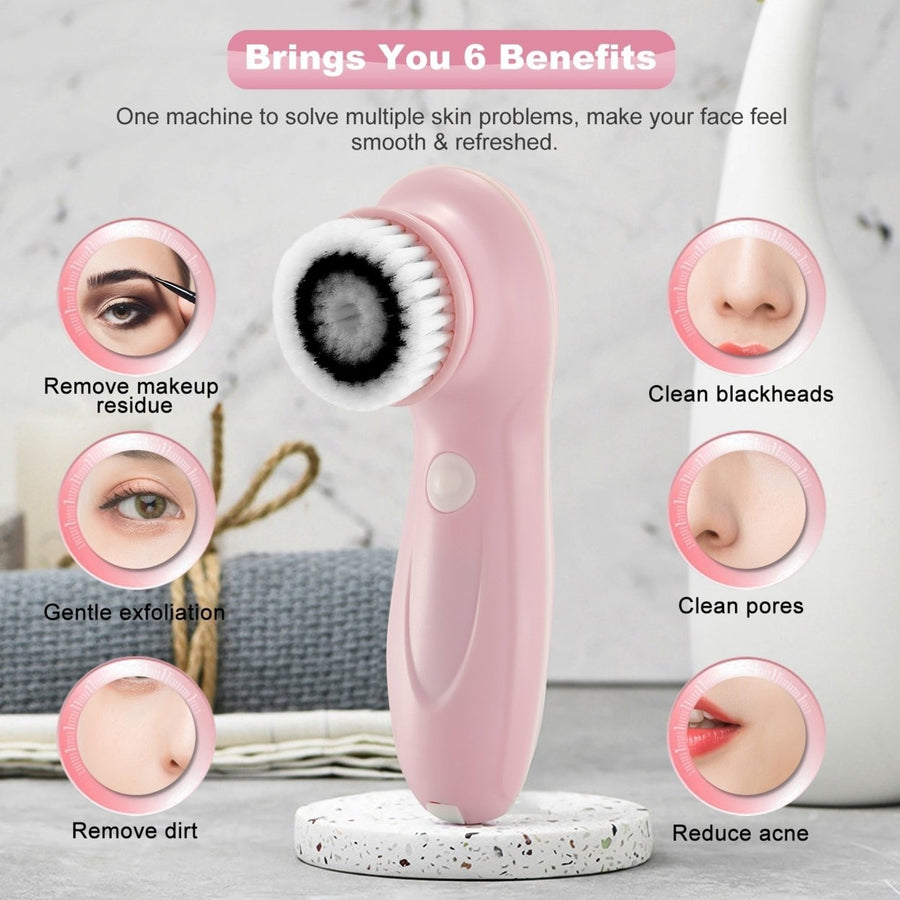 Facial Cleansing Brush IPX6 Waterproof 2 Speeds 3 Brush Heads Rechargeable Pink Blue Image 1