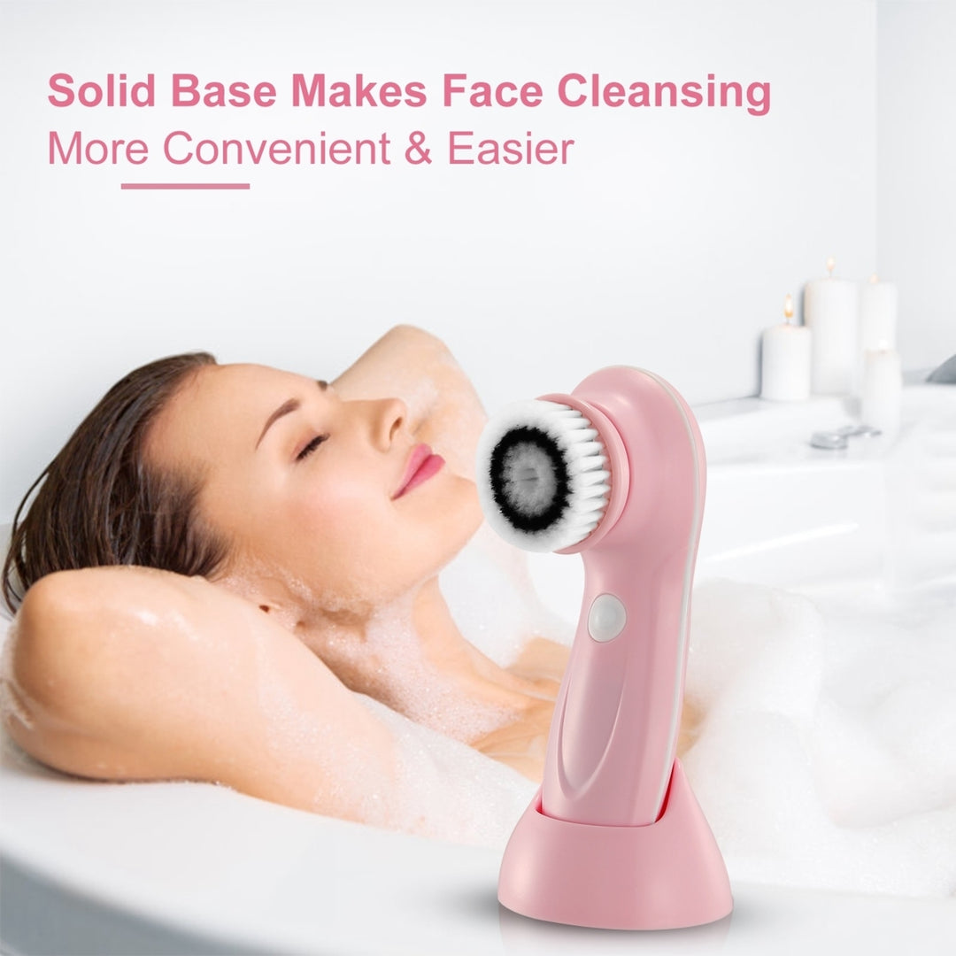 Facial Cleansing Brush IPX6 Waterproof 2 Speeds 3 Brush Heads Rechargeable Pink Blue Image 7