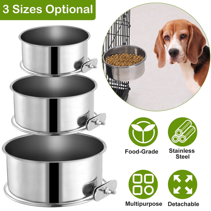 Stainless Steel Dog Bowl Hanging Detachable Pet Water Food Bowl with Clamp Image 1