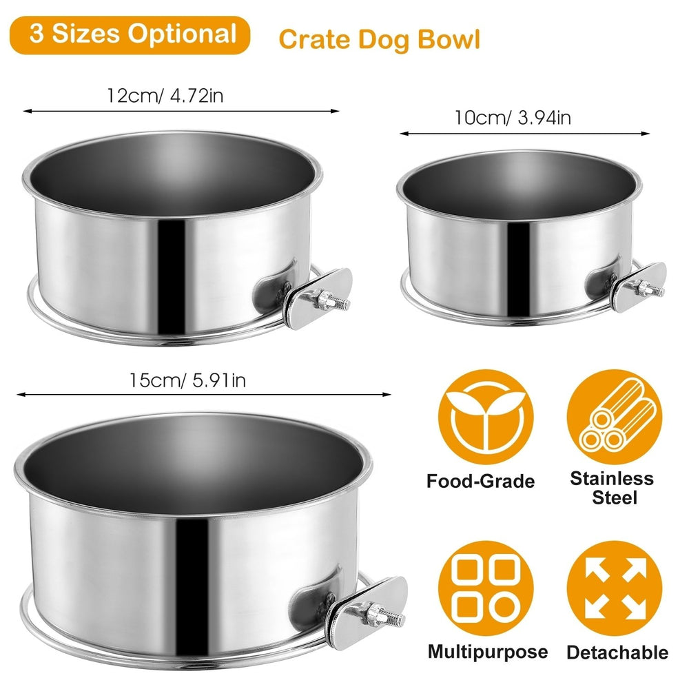 Stainless Steel Dog Bowl Hanging Detachable Pet Water Food Bowl with Clamp Image 2