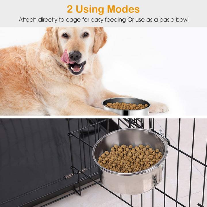 Stainless Steel Dog Bowl Hanging Detachable Pet Water Food Bowl with Clamp Image 4