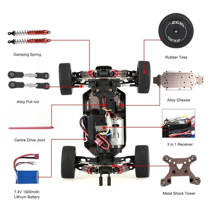 1,14 2.4G 4WD High Speed Racing RC Car Vehicle Models 60km,h Two Battery 7.4V 2600mAh Image 4