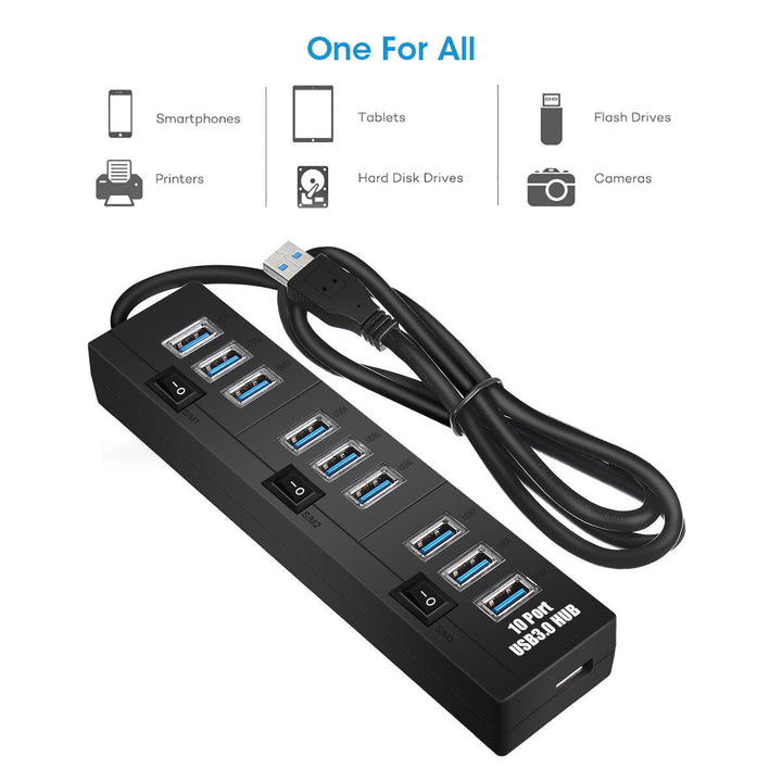 10 Port 3.0 USB Hub Adapter Charger with Switch For Computer PC Laptop iPhone XS 11Pro Mi10 9Pro Note 9S Image 3