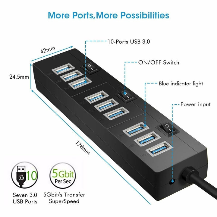 10 Port 3.0 USB Hub Adapter Charger with Switch For Computer PC Laptop iPhone XS 11Pro Mi10 9Pro Note 9S Image 4