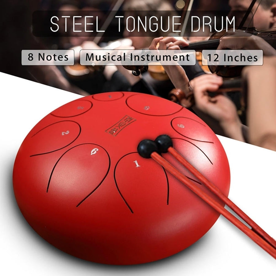 12 Inch 8 Notes Steel Tongue Percussion Drums Handpan Instrument with Drum Mallets and Bags Image 1