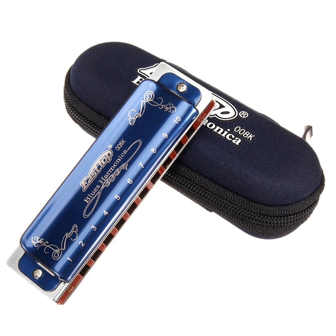 10 Hole Blues Harmonica Tone A B C D E F G Blue Color For Beginner Image 1