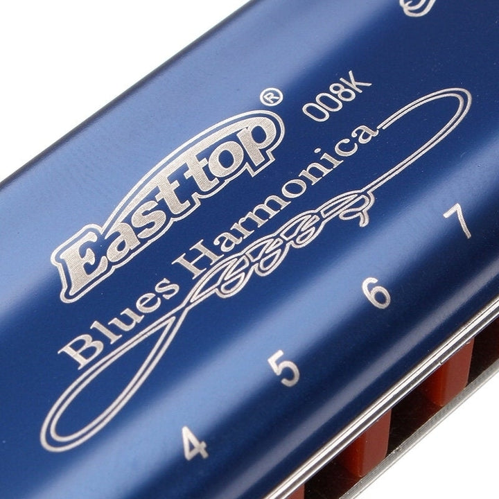 10 Hole Blues Harmonica Tone A B C D E F G Blue Color For Beginner Image 7