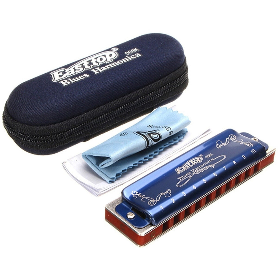 10 Hole Blues Harmonica Tone A B C D E F G Blue Color For Beginner Image 9