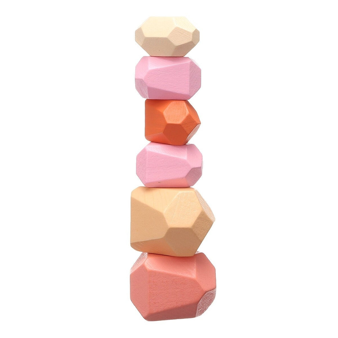 10 Pcs Children Wood Colorful Stone Stacking Game Building Block Education Set Toy Image 6