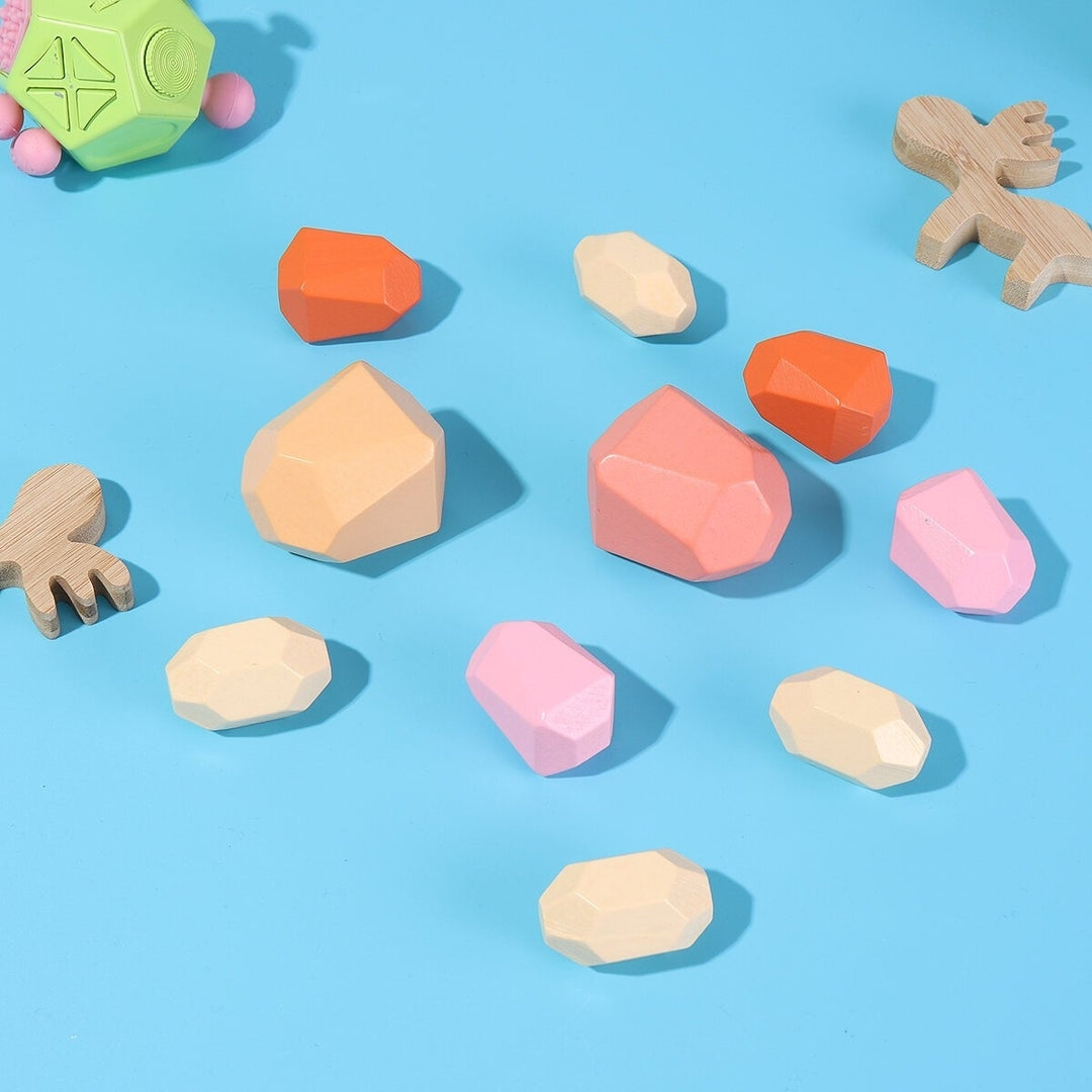 10 Pcs Children Wood Colorful Stone Stacking Game Building Block Education Set Toy Image 7