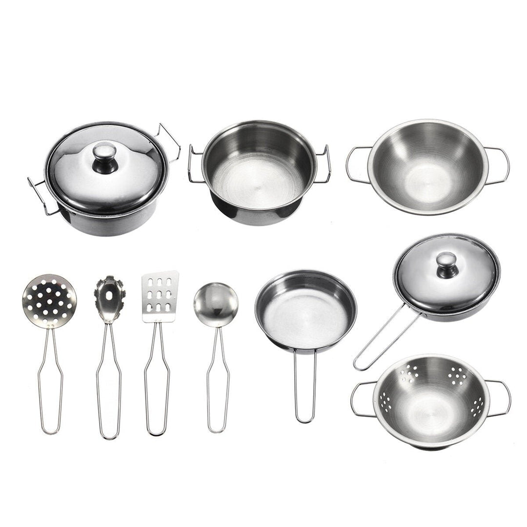 10pc Stainless steel Cookware Kitchen Cooking Set Pot Pans House Play Toy For Children Image 1