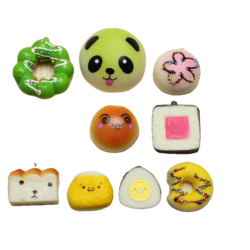 10Pcs Random Squishy Soft Sushi,Panda,Bread,Cake,Buns Phone Straps Image 1