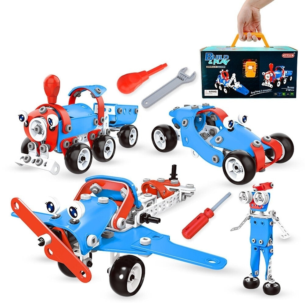 142Pcs 6 IN 1 Multi-shape DIY Assemble Engineering Plane Car Robot Building Construction Blocks Model Educational Toy Image 10