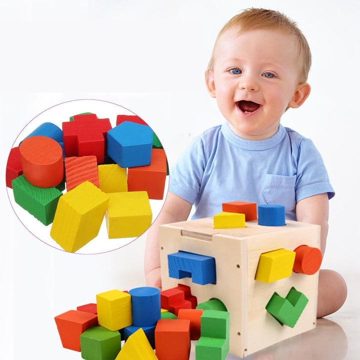 15 Holes Kids Baby Educational Toys Wooden Building Blocks Toys Toddler Toys Early Learning Toy Image 2