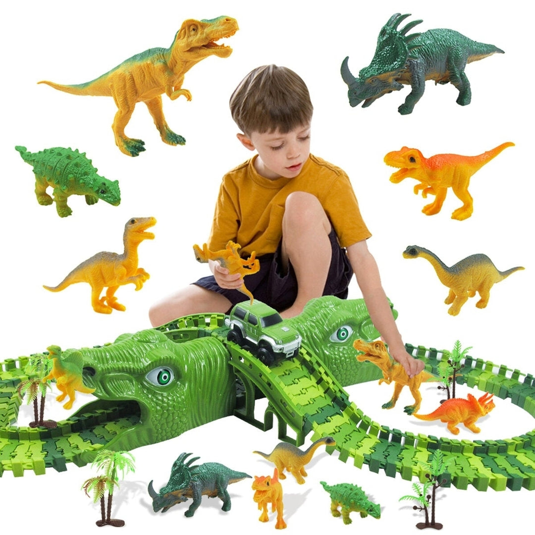 153Pcs Dinosaur Railway Car Track Racing Toys Set Bend Flexible Race Flash Light Educational for Kids Gift Image 6