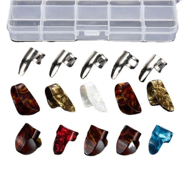 15pcs Multicolor Stainless Steel Celluloid Thumb Finger Guitar Picks With Case Image 1