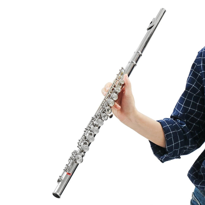 16 Holes C Key Colored Flute Nickel Plated Silver Tube Woodwind Instrument with Box Image 1