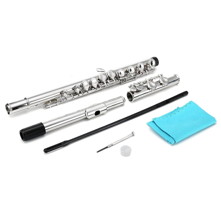 16 Holes C Key Colored Flute Nickel Plated Silver Tube Woodwind Instrument with Box Image 6