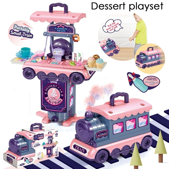 2 IN 1 Multi-style Kitchen Cooking Play and Portable Small Train Learning Set Toys for Kids Gift Image 1