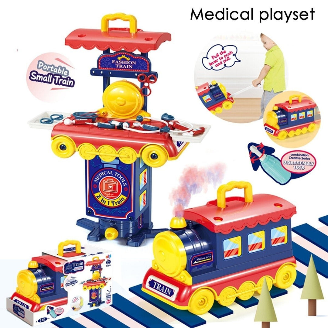 2 IN 1 Multi-style Kitchen Cooking Play and Portable Small Train Learning Set Toys for Kids Gift Image 1