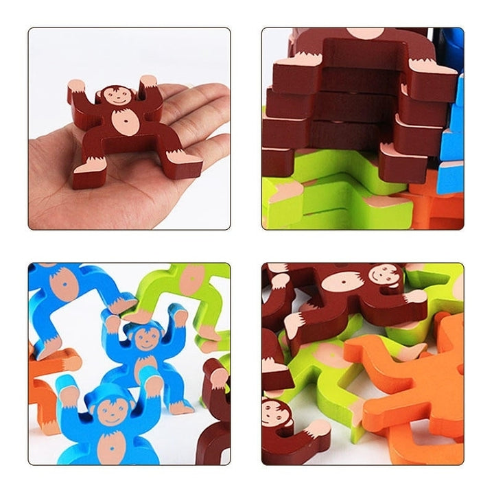 16pcs Wooden Stacking Games Monkeys Interlock Toys Balance Blocks Kids Toy Game For Baby Children Gifts Image 4