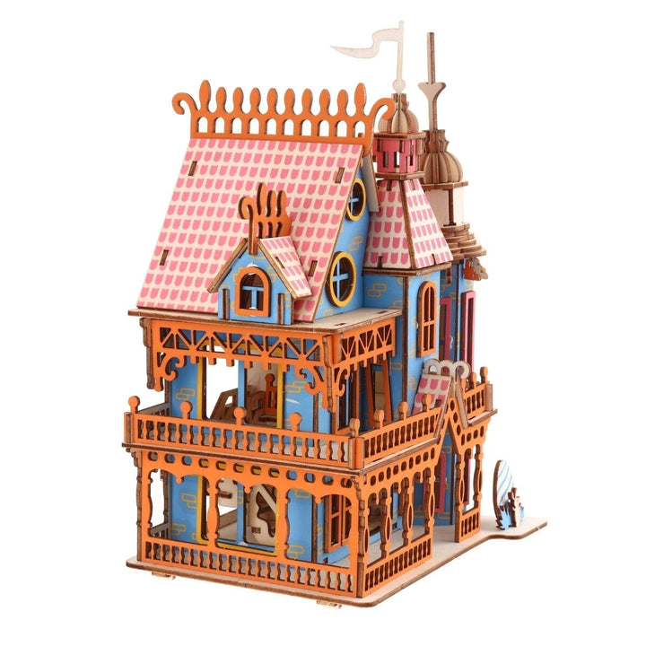 174PCS 3D Wooden Laser Cutting Dream Villa Three-dimensional Assembly Puzzle Model Educational Toys for Kids Gift Image 3