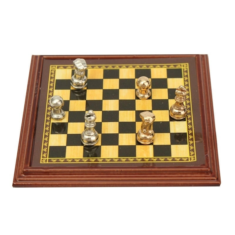 1:12 Scale Miniature Metal Chess Set Board Toys Home Room Ornaments Image 2