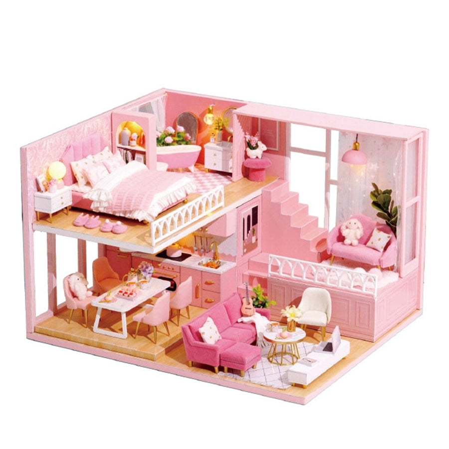 1:24 Wooden 3D DIY Handmade Assemble Miniature Doll House Kit Toy with Furniture for Kids Gift Collection Image 1