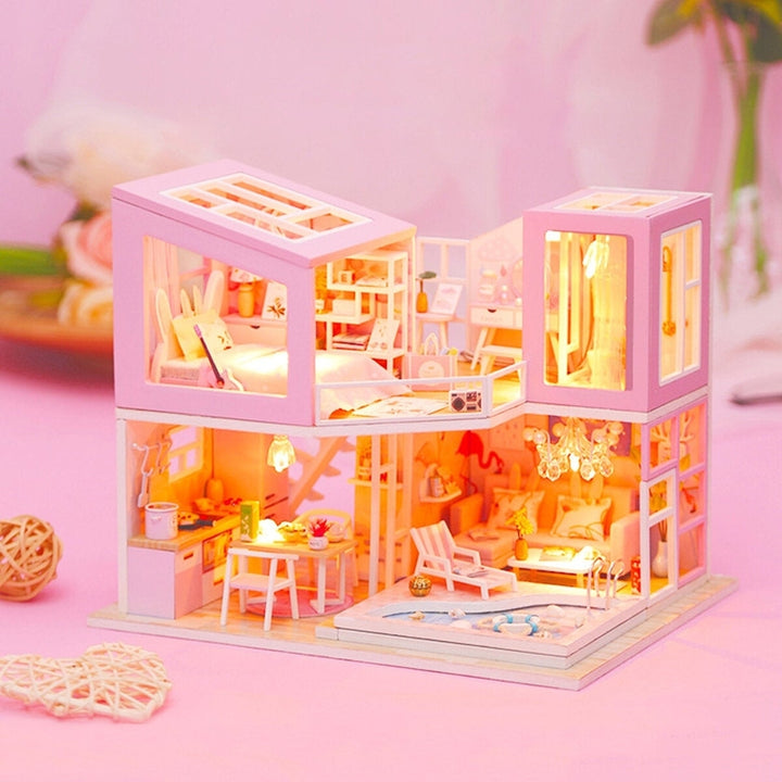 1:24 DIY Handmake Assembly Doll House Miniature Furniture Kit with LED Light Toy for Kids Birthday Gift Home Decoration Image 4