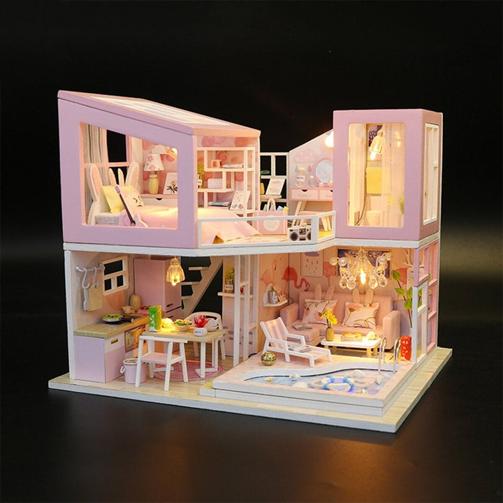1:24 DIY Handmake Assembly Doll House Miniature Furniture Kit with LED Light Toy for Kids Birthday Gift Home Decoration Image 6