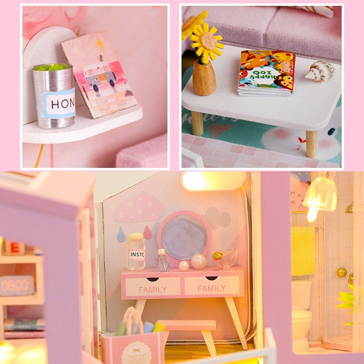 1:24 DIY Handmake Assembly Doll House Miniature Furniture Kit with LED Light Toy for Kids Birthday Gift Home Decoration Image 7