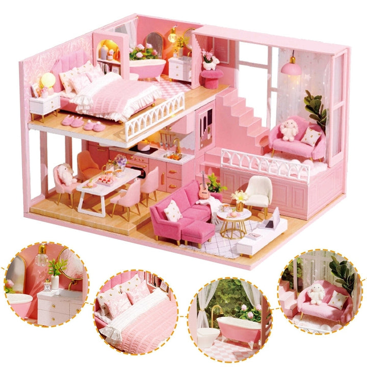 1:24 Wooden 3D DIY Handmade Assemble Miniature Doll House Kit Toy with Furniture for Kids Gift Collection Image 3