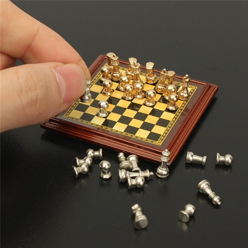 1:12 Scale Miniature Metal Chess Set Board Toys Home Room Ornaments Image 6