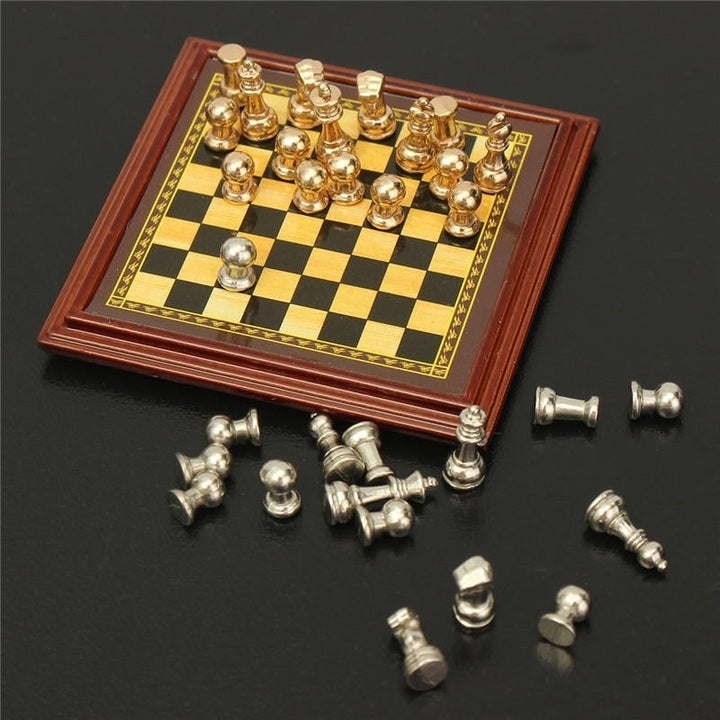 1:12 Scale Miniature Metal Chess Set Board Toys Home Room Ornaments Image 7
