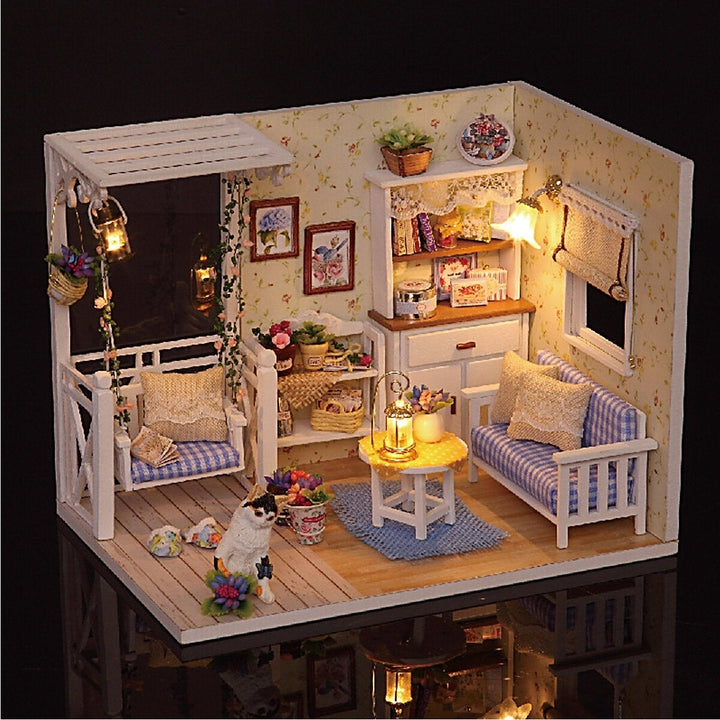 1:24 Wooden DIY Handmade Assemble Doll House Miniature Furniture Kit Education Toy with Dust Proof Cover LED Light Image 2